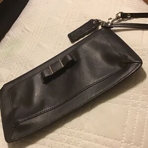 Black Leather Wristlet Coach with Bow Accent
